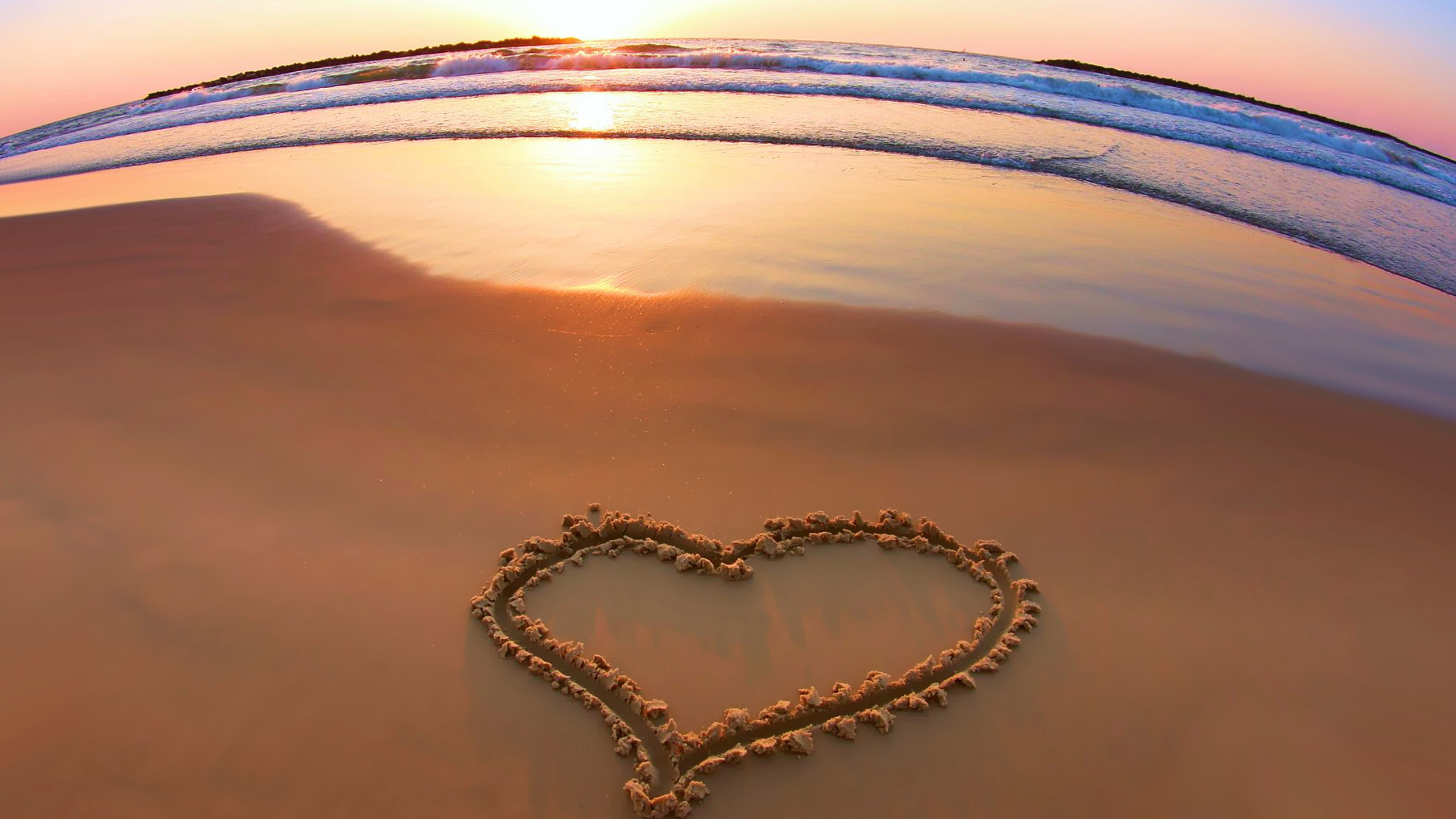 爱情美图,沙滩,全景,爱心,海浪,日出