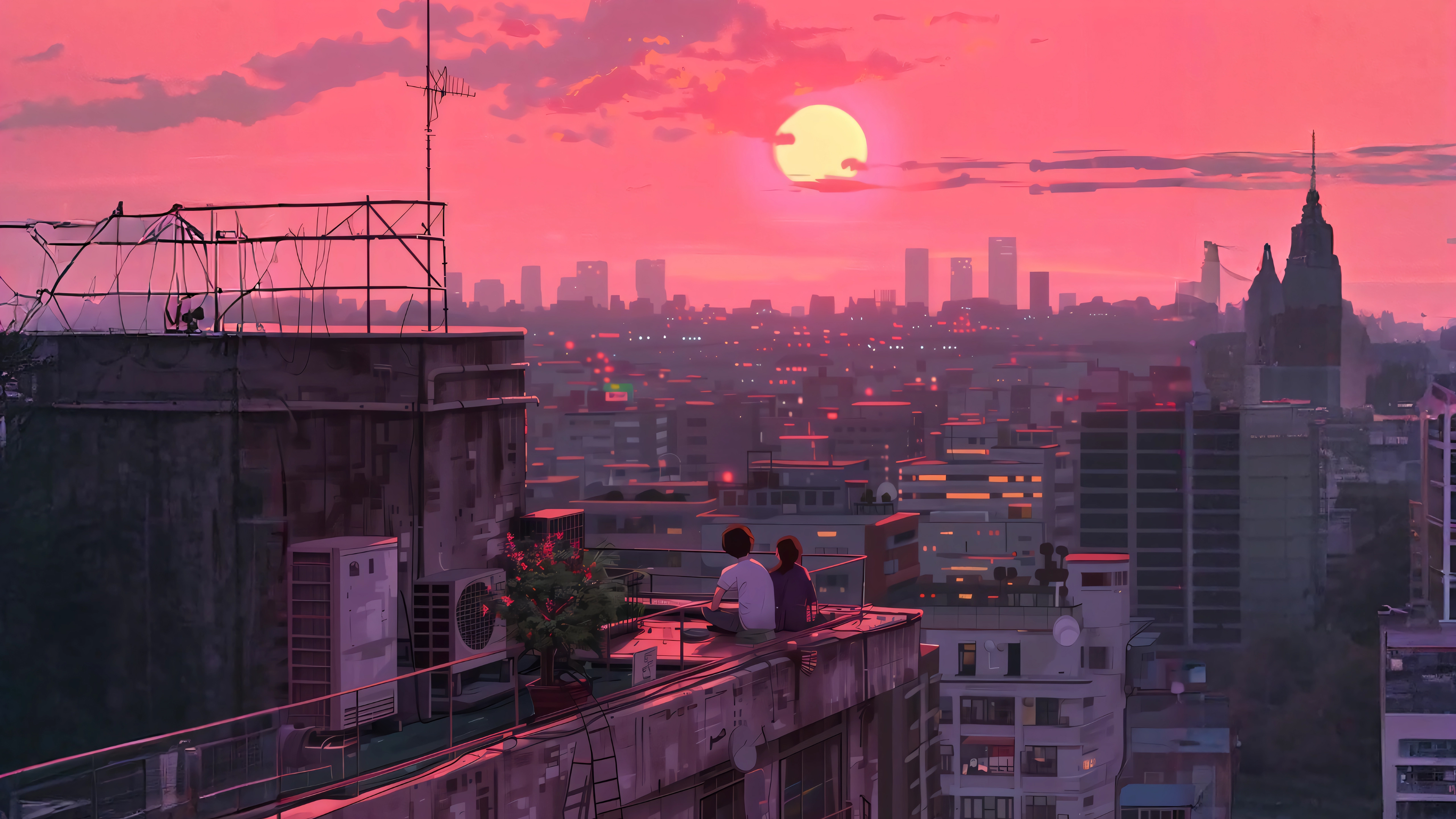 城市夕阳